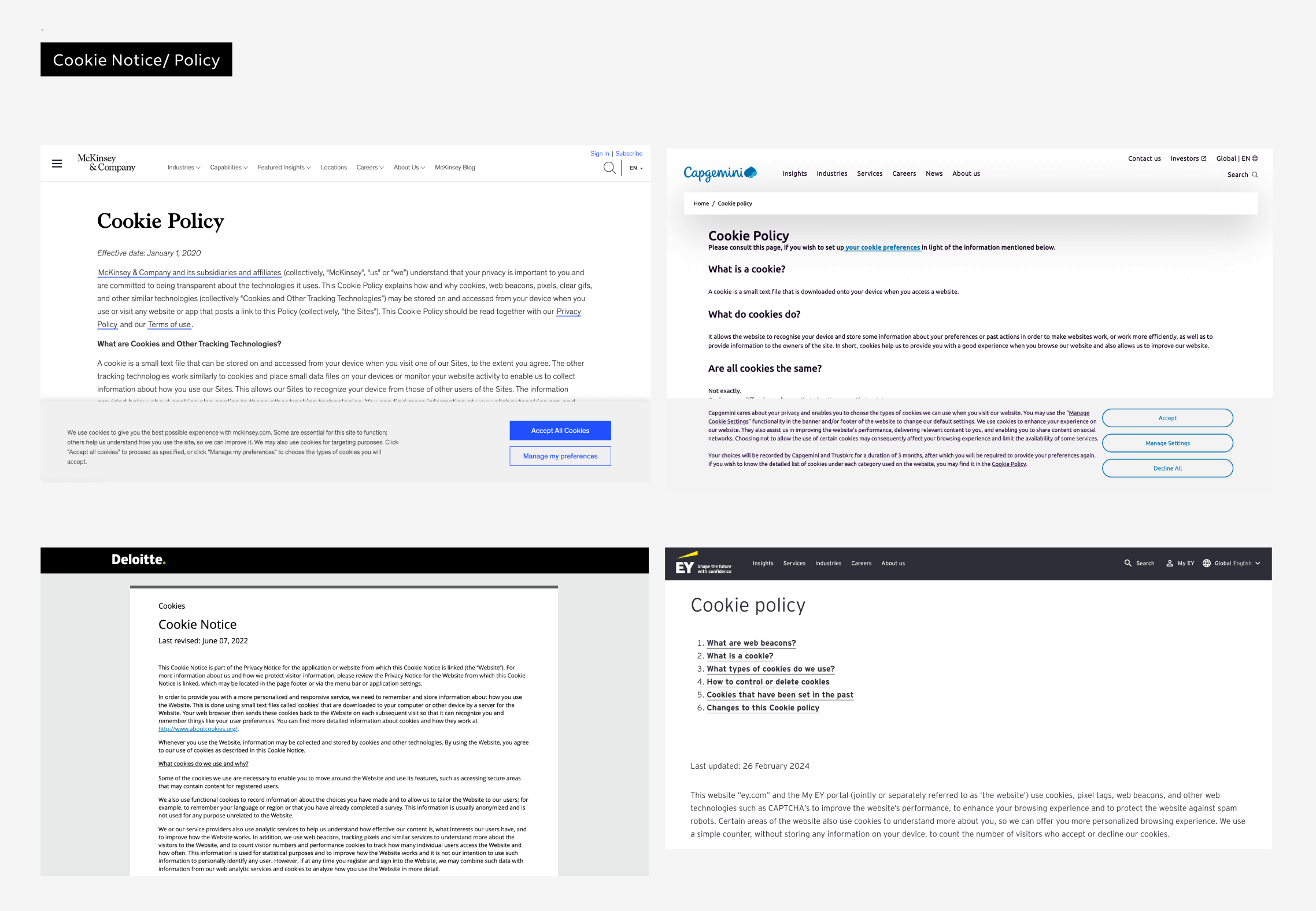 Sample of the proposed accessible HTML cookie policy pages, replacing the previous PDF-based version.
